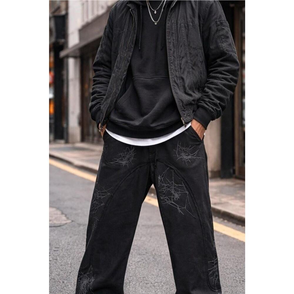 Men’s M Thick Baggy Heavy Cotton Sweatpant Spiderwebs| Streetwear Y2K Aesthetic